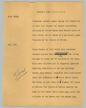 Primary view of object titled '[News Script: Orphan's home]'.