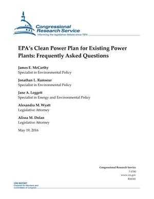 EPA's Clean Power Plan for Existing Power Plants: Frequently Asked Questions