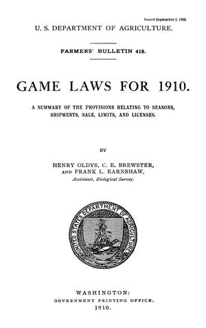 Game Laws for 1910