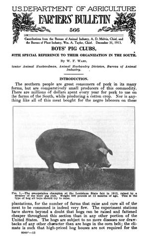 Boys' Pig Clubs, With Special Reference to Their Organization in the South