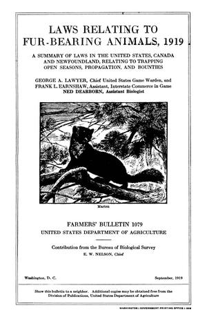 Laws Relating to Fur-Bearing Animals, 1919