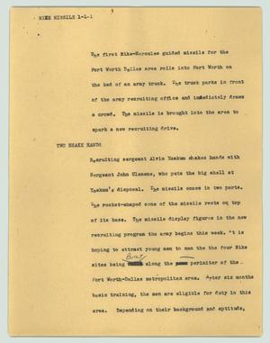 Primary view of object titled '[News Script: Nike missile]'.