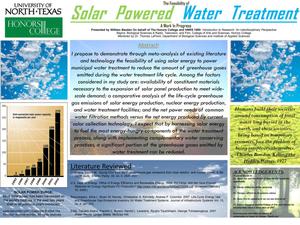 The Feasibility of Solar Powered Water Treatment: A Work In Progress