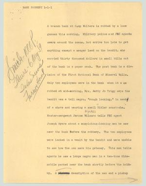 Primary view of object titled '[News Script: Bank robbery]'.
