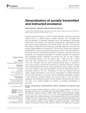 Generalization of socially transmitted and instructed avoidance