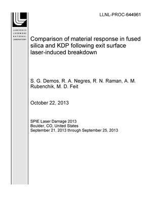 Comparison of material response in fused silica and KDP following exit surface laser-induced breakdown