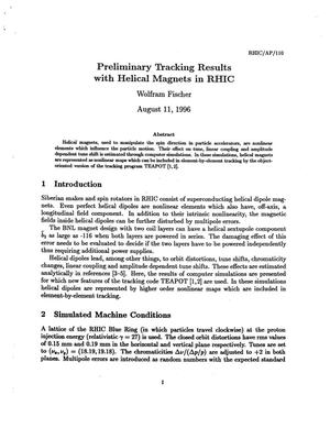 Preliminary Tracking Results with Helical Magnets in RHIC