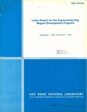 Letter report for the superconducting magnet development program, September 1, 1975--December 1, 1975