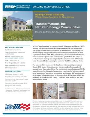 Transformations, Inc. Net Zero Energy Communities, Devens, Easthampton, Townsend, Massachusetts (Fact Sheet)