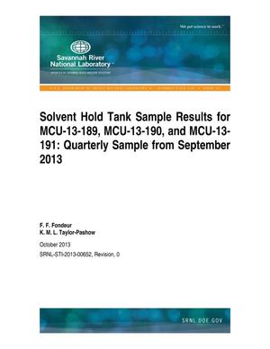 SOLVENT HOLD TANK SAMPLE RESULTS FOR MCU-13-189, MCU-13-190, AND MCU-13-191: QUARTERLY SAMPLE FROM SEPTEMBER 2013