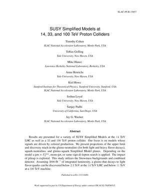 SUSY Simplified Models at 14, 33, and 100 TeV Proton Colliders