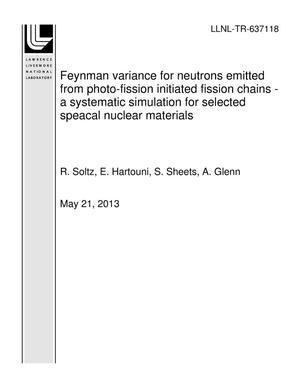 Feynman variance for neutrons emitted from photo-fission initiated fission chains - a systematic simulation for selected speacal nuclear materials