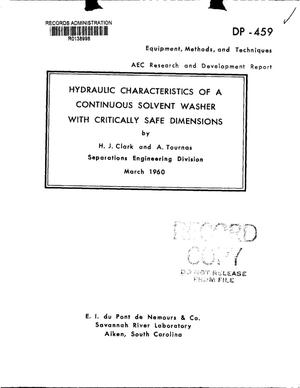 HYDRAULIC CHARACTERISTICS OF A CONTINUOUS SOLVENT WASHER WITH CRITICALLY SAFE DIMENSIONS