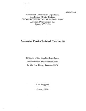 Estimate of the coupling impedance and individual bunch instabilities for the low energy booster (SSC)