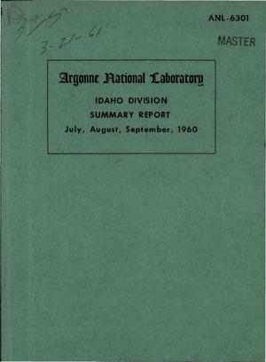IDAHO DIVISION SUMMARY REPORT, JULY, AUGUST, SEPTEMBER 1960