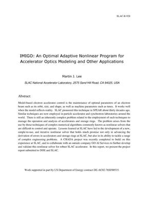 IMIGO: An Optimal Adaptive Nonlinear Program for Accelerator Optics Modeling and Other Applications