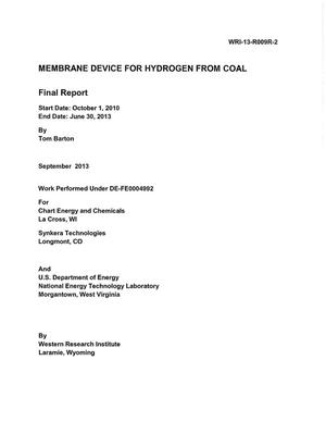 Pilot Scale Water Gas Shift - Membrane Device for Hydrogen from Coal