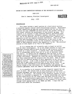 Review of Body Composition Research at the University of Wisconsin 1960-- 1970.