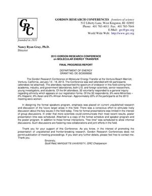 2013 MOLECULAR ENERGY TRANSFER GORDON RESEARCH CONFERENCE (JANUARY 13-18, 2013 - VENTURA BEACH MARRIOTT, VENTURA CA