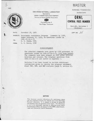 EUROCHEMIC ASSISTANCE PROGRAM: COMMENTS BY ICPP, DATED FEBRUARY 25, 1959, ON QUESTIONS LISTED IN ORNL-CF-59-1-75