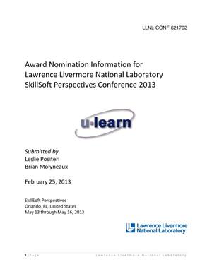 Award Nomination Information for Lawrence Livermore National LaboratorySkillSoft Perspectives Conference 2013