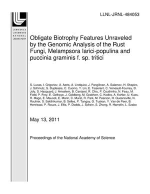 Obligate Biotrophy Features Unraveled by the Genomic Analysis of the Rust Fungi, Melampsora Iarici-populina and puccinia graminis f. sp. tritici