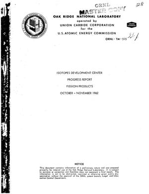 FISSION PRODUCTS. Progress Report, October-November 1962
