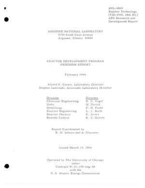 REACTOR DEVELOPMENT PROGRAM PROGRESS REPORT, FEBRUATY 1964