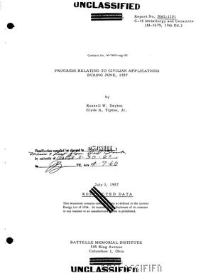 Progress Relating to Civilian Applications During June 1957