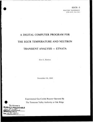 A Digital Computer Program for the Egcr Temperature and Neutron Transient Analysis--Etnata