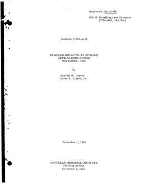Progress Relating to Civilian Applications During November 1960