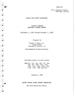 Fallout Progeam Quarterly Summary Report, September 1 through December 1, 1963