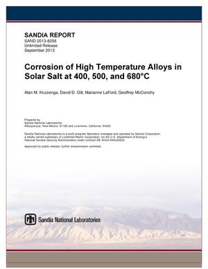 Corrosion of high temperature alloys in solar salt at 400, 500, and 680%C2%B0C.