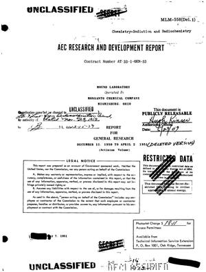Report for General Research for December 11, 1950 to April 2, 1951. (Actinium Volume)