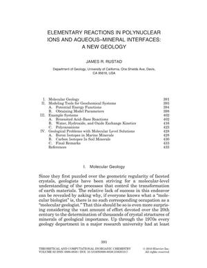 ELEMENTARY REACTIONS IN POLYNUCLEAR IONS AND AQUEOUS–MINERAL INTERFACES: A NEW GEOLOGY