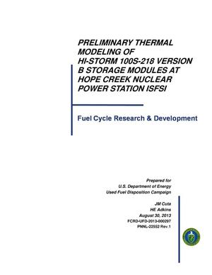 Preliminary Thermal Modeling of Hi-Storm 100S-218 Version B Storage Modules at Hope Creek Nuclear Power Station ISFSI