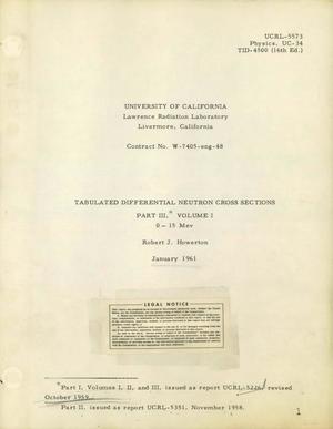 Tabulated Differential Neutron Cross Sections. Part 3, Volume 1, 0-15 Mev