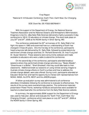 National K-12 Educator Conference; "Earth Then, Earth Now: Our Changing Climate" (July 23-24, 2008)