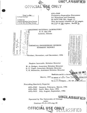 CHEMICAL ENGINEERING DIVISION SUMMARY REPORT FOR OCTOBER, NOVEMBER, AND DECEMBER 1956
