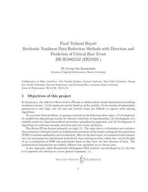 Final Technical Report - Stochastic Nonlinear Data-Reduction Methods with Detection and Prediction of Critical Rare Event