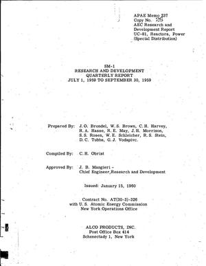 SM-1--RESEARCH AND DEVELOPMENT QUARTERLY REPORT FOR JULY 1, 1959 TO SEPTEMBER 30, 1959