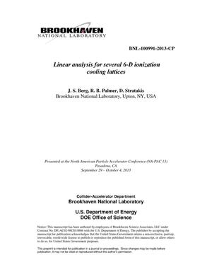 Linear analysis for several 6-D ionization cooling lattices