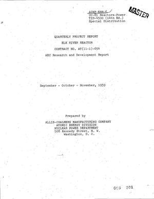 Elk River Reactor Quarterly Project Report for September-October-November 1959