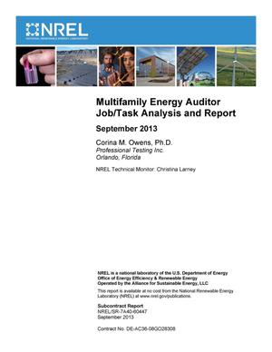 Multifamily Energy Auditor Job/Task Analysis and Report: September 2013