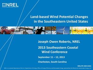 Land-Based Wind Potential Changes in the Southeastern United States