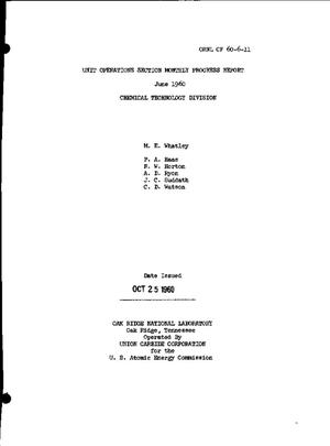 CHEMICAL TECHNOLOGY DIVISION, UNIT OPERATIONS SECTION MONTHLY PROGRESS REPORT FOR JUNE 1960