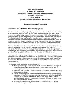 University of Arizona Compressed Air Energy Storage: Executive Summary