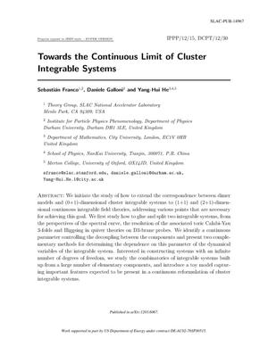 Towards the Continuous Limit of Cluster Integrable Systems