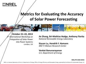 Metrics for Evaluating the Accuracy of Solar Power Forecasting