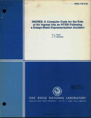 INGRES: a computer code for the rate of air ingress into an HTGR following a design-basis depressurization accident